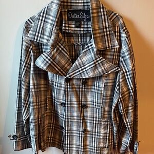 Outer Edge Women's Plaid Trench Coat - Black and Tan